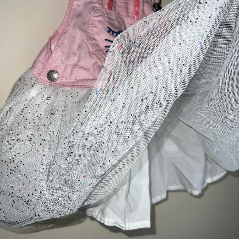 Oshkosh B'Gosh Bunny Rabbit Tulle Overall Dress Pink White Sparkle Size 18 mos.